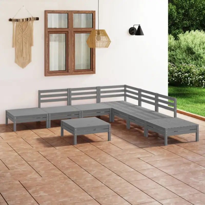 Houten tuinset met voetenbank en tafel van massief grenenhout - Grijs - Tuinsets