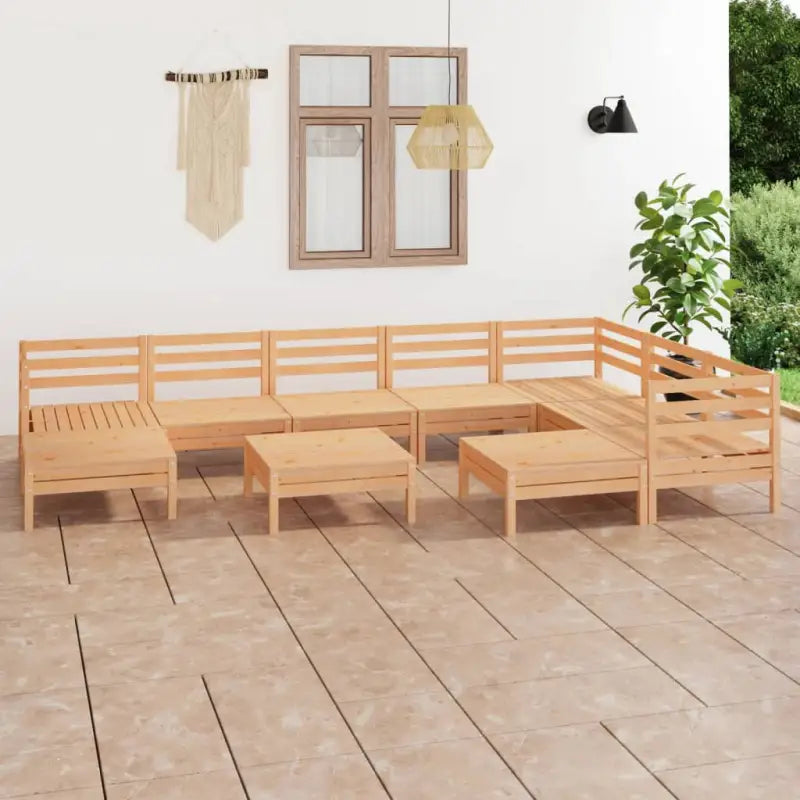 Houten tuinset met voetenbank en tafel van massief grenenhout - Naturel - Tuinsets