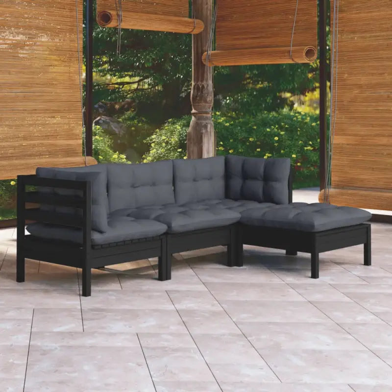 Houten tuinset van massief grenenhout met comfortabele rug- en zijkussens - Tuinsets