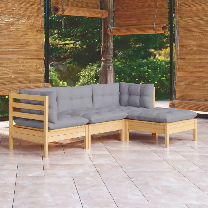 Houten tuinset van massief grenenhout met comfortabele rug- en zijkussens - Bruin en grijs - Tuinsets