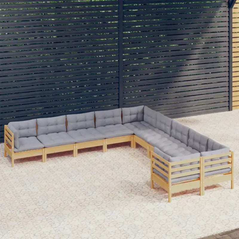 Houten tuinset van massief grenenhout met comfortabele rug- en zijkussens - Bruin en grijs - Tuinsets