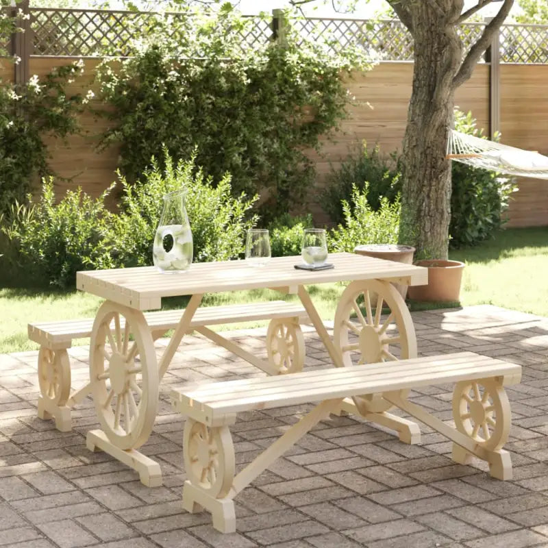 Houten tuinset van massief vurenhout met gebrande uitstraling - Naturel / 2x Bank + Tafel - Tuinsets