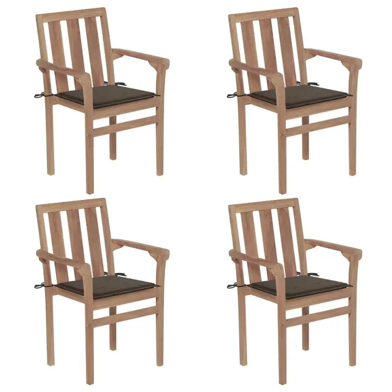 Houten tuinstoelen set met hard teakhout en fijn geschuurde afwerking - Taupe / 4 - Tuinstoelen
