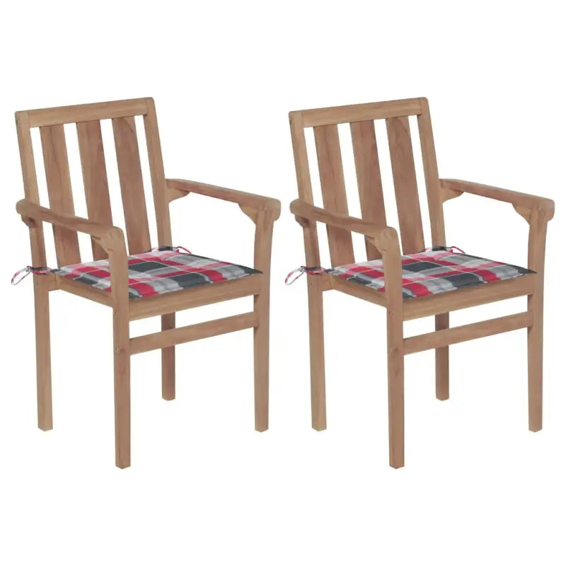 Houten tuinstoelen set met hard teakhout en fijn geschuurde afwerking - Rood ruitpatroon / 2 - Tuinstoelen