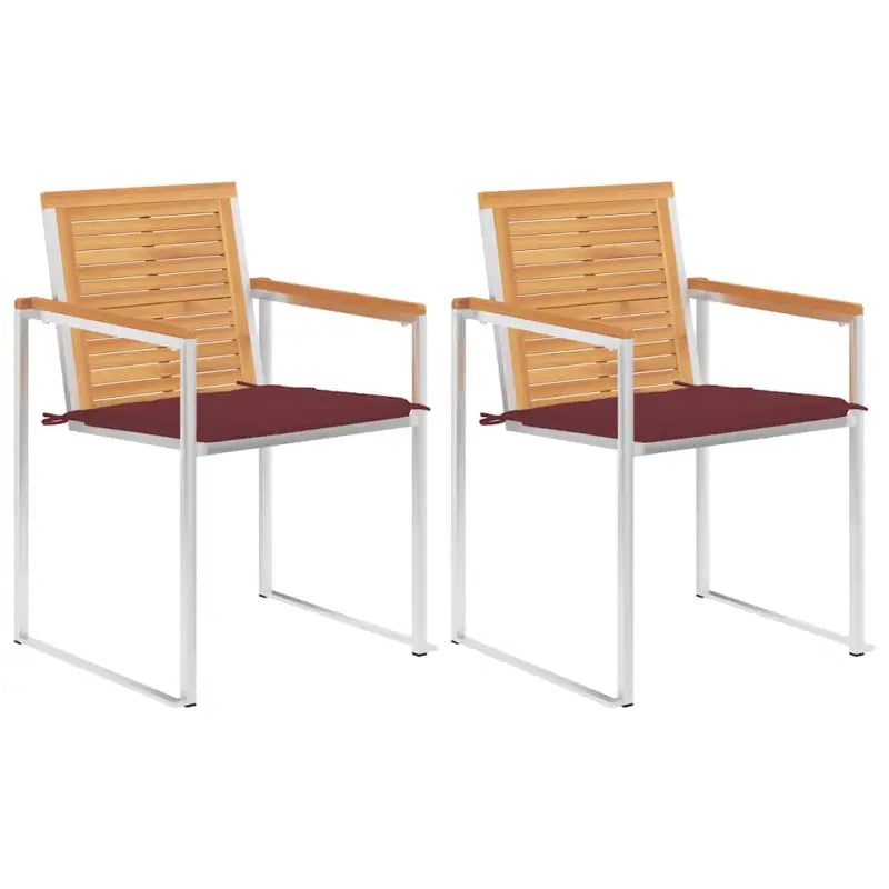 Houten tuinstoelen van massief teakhout met roestvrij staal elementen - Wijnrood / 2 - Tuinstoelen