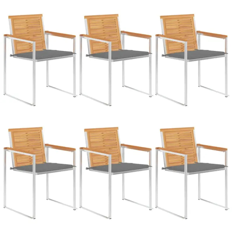 Houten tuinstoelen van massief teakhout met roestvrij staal elementen - Grijs / 6 - Tuinstoelen