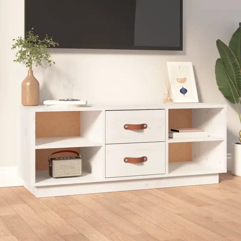 Houten TV-meubel van massief grenenhout met trendy ontwerp - Wit / 1 - Tv-meubels