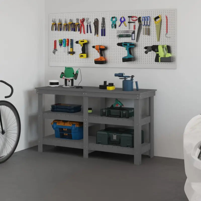 Houten werkbank van massief grenenhout voor een rustieke uitstraling - Grijs / 142.5 x 50 x 80 cm / 1 - Werkbanken
