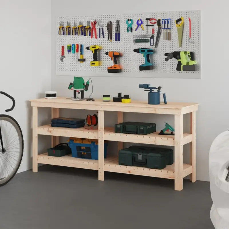 Houten werkbank van massief grenenhout voor een rustieke uitstraling - Naturel / 181 x 50 x 80 cm / 1 - Werkbanken