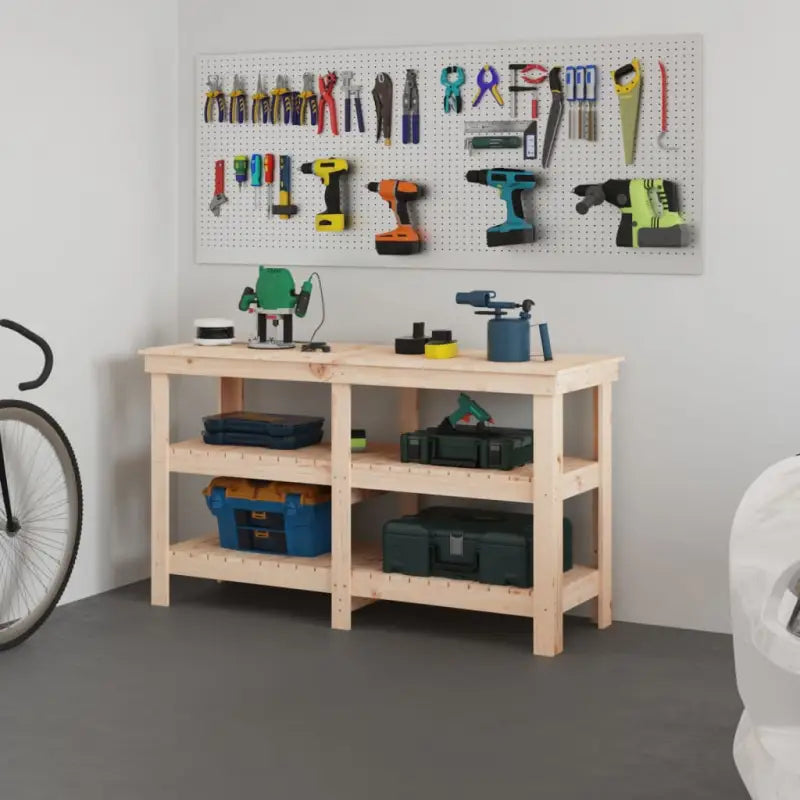 Houten werkbank van massief grenenhout voor een rustieke uitstraling - Naturel / 142.5 x 50 x 80 cm / 1 - Werkbanken