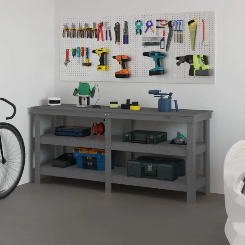 Houten werkbank van massief grenenhout voor een rustieke uitstraling - Grijs / 181 x 50 x 80 cm / 1 - Werkbanken