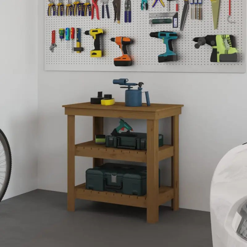 Houten werkbank van massief grenenhout voor een rustieke uitstraling - Honingbruin / 78.5 x 50 x 80 cm / 1 - Werkbanken