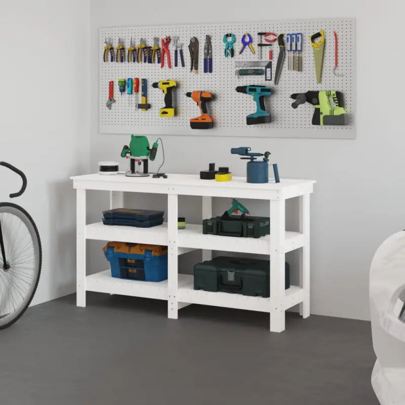 Houten werkbank van massief grenenhout voor een rustieke uitstraling - Wit / 142.5 x 50 x 80 cm / 1 - Werkbanken