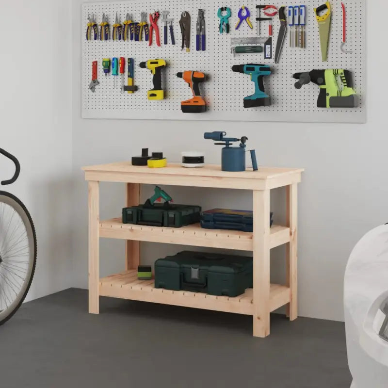 Houten werkbank van massief grenenhout voor een rustieke uitstraling - Naturel / 110.5 x 50 x 80 cm / 1 - Werkbanken