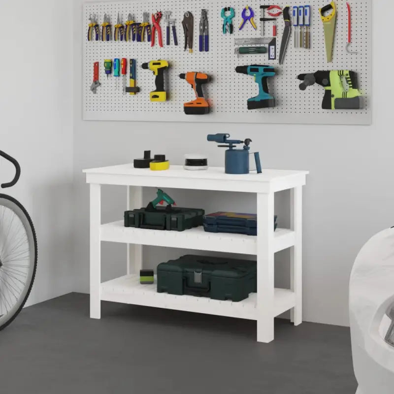 Houten werkbank van massief grenenhout voor een rustieke uitstraling - Wit / 110.5 x 50 x 80 cm / 1 - Werkbanken