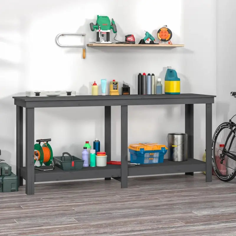 Houten werkbank van massief grenenhout voor je garage - Grijs / 180 x 50 x 80 cm / 1 - Werkbanken