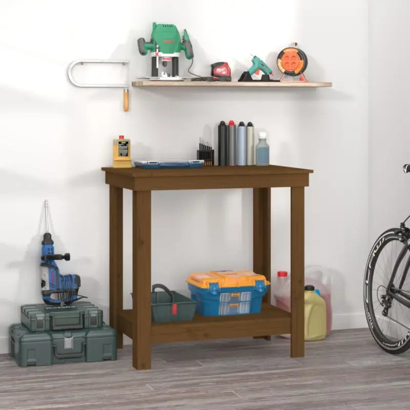 Houten werkbank van massief grenenhout voor je garage - Honingbruin / 80 x 50 x 80 cm / 1 - Werkbanken