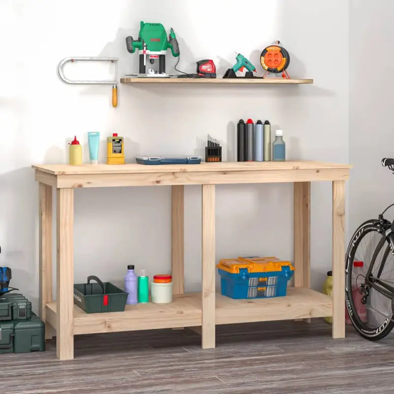 Houten werkbank van massief grenenhout voor je garage - Naturel / 140 x 50 x 80 cm / 1 - Werkbanken