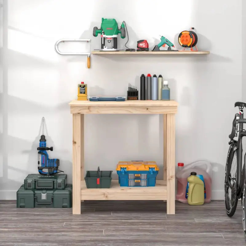 Houten werkbank van massief grenenhout voor je garage - Werkbanken
