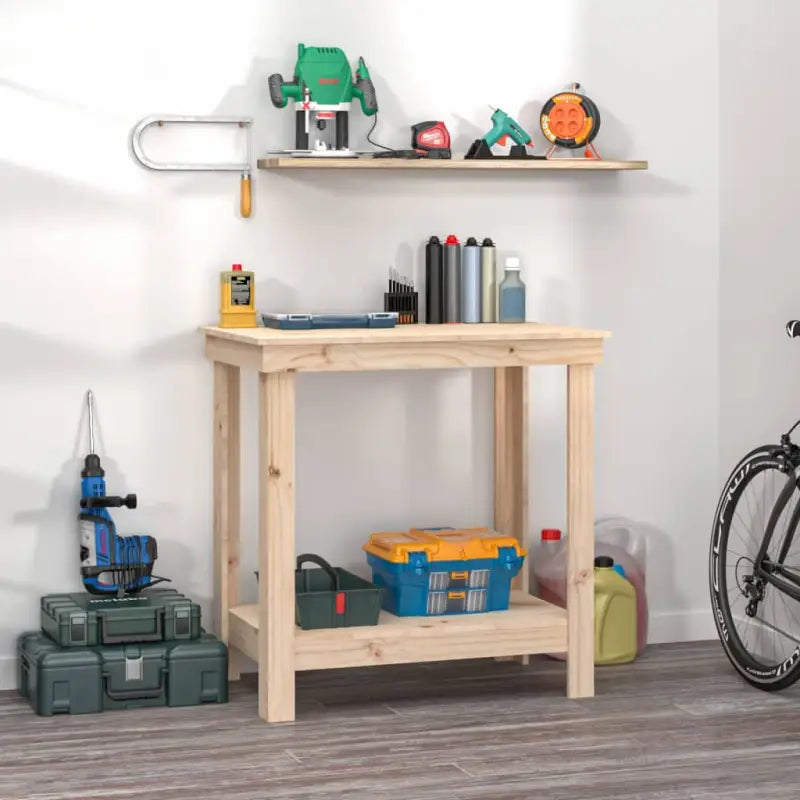 Houten werkbank van massief grenenhout voor je garage - Werkbanken