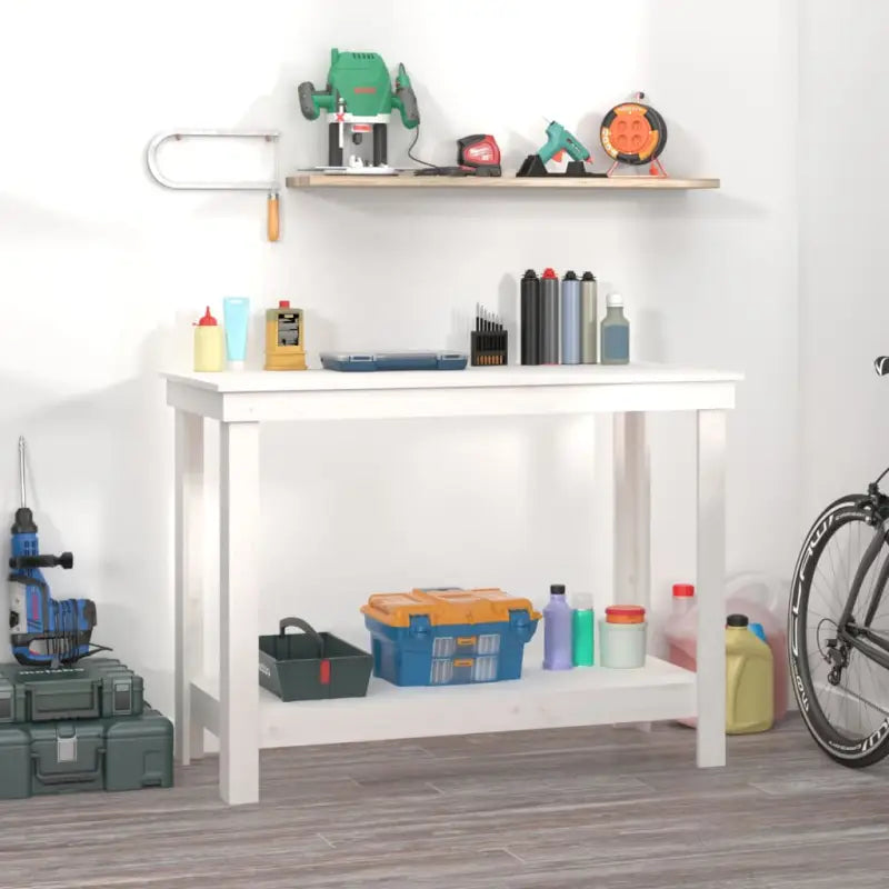 Houten werkbank van massief grenenhout voor je garage - Wit / 110 x 50 x 80 cm / 1 - Werkbanken