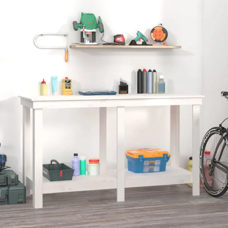Houten werkbank van massief grenenhout voor je garage - Wit / 140 x 50 x 80 cm / 1 - Werkbanken