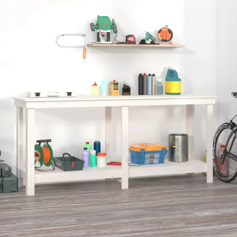 Houten werkbank van massief grenenhout voor je garage - Wit / 180 x 50 x 80 cm / 1 - Werkbanken