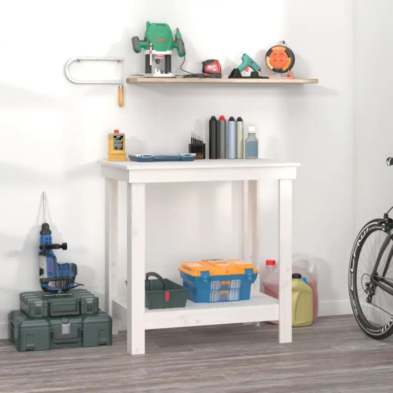 Houten werkbank van massief grenenhout voor je garage - Wit / 80 x 50 x 80 cm / 1 - Werkbanken