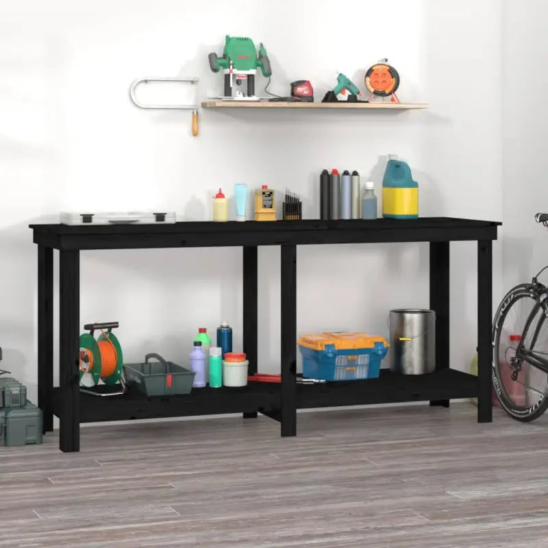 Houten werkbank van massief grenenhout voor je garage - Zwart / 180 x 50 x 80 cm / 1 - Werkbanken