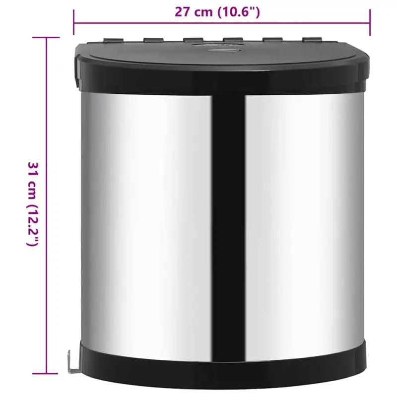 Inbouw prullenbak roestvrij staal levering bevat 12 L voor keukenafval - Zwart en zilver / 27 x 31 cm / 1