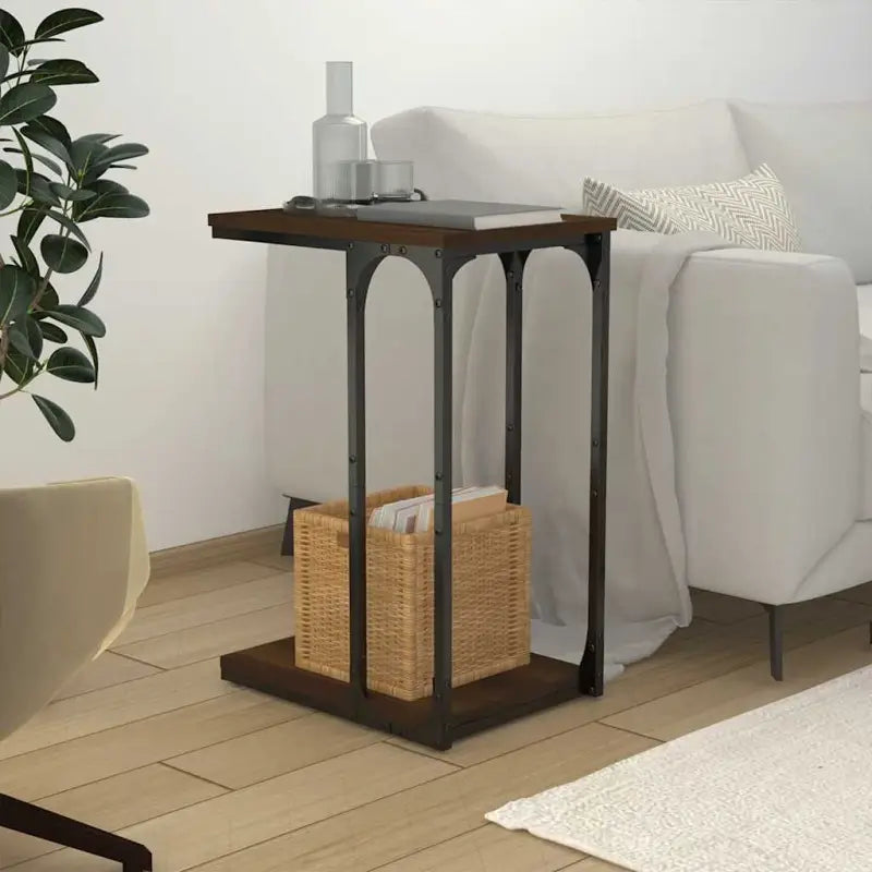 Industriële bijzettafel met bewerkt hout voor een unieke woonkamer look - bruin eikenkleur / 40 x 30 x 60 cm / 1