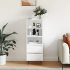 Industriële hoge kast in bewerkt hout met hoogglans wit finish - Wit / 1 - Dressoirs & buffetkasten