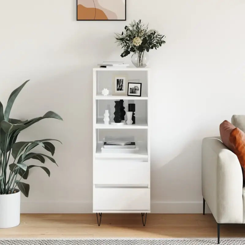 Industriële hoge kast in bewerkt hout met hoogglans wit finish - Dressoirs & buffetkasten