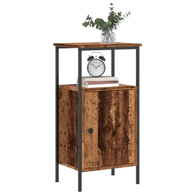 Industriële nachtkastje met bewerkt hout en verstelbare poten - Oud hout / 2 - Nachtkastjes