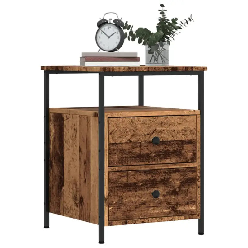 Industriële nachtkastje met verstelbare poten en bewerkt hout - Oud hout / 1 - Nachtkastjes