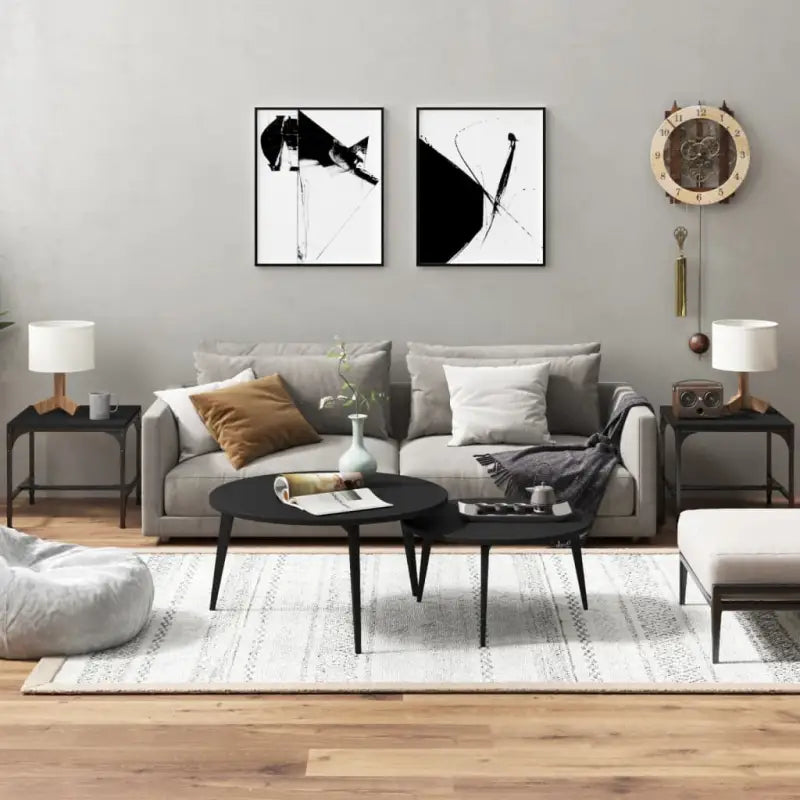 Industriële salontafel met bewerkt hout en aanpasbare poten - Zwart / 40 x 40 x 35 cm / 2 - Salontafels