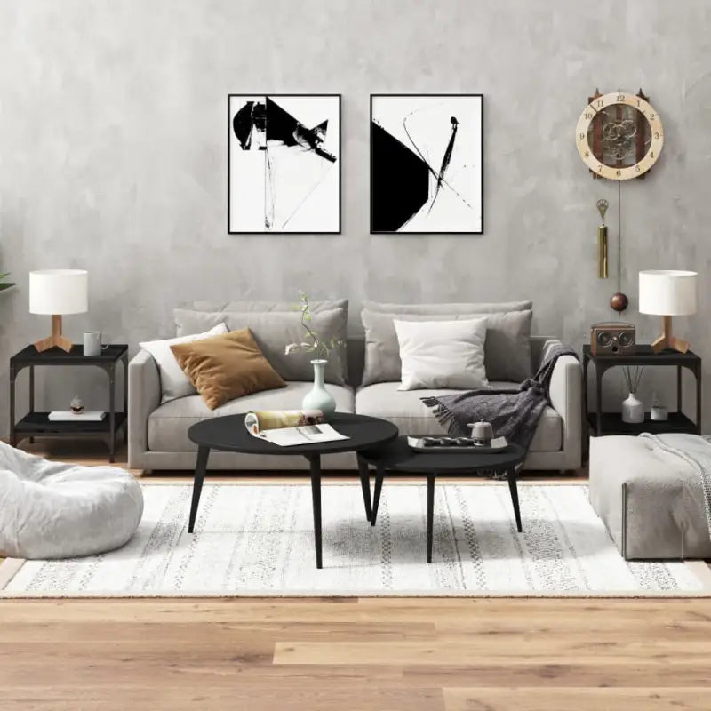 Industriële salontafel met bewerkt hout en aanpasbare poten - Zwart / 40 x 40 x 40 cm / 2 - Salontafels