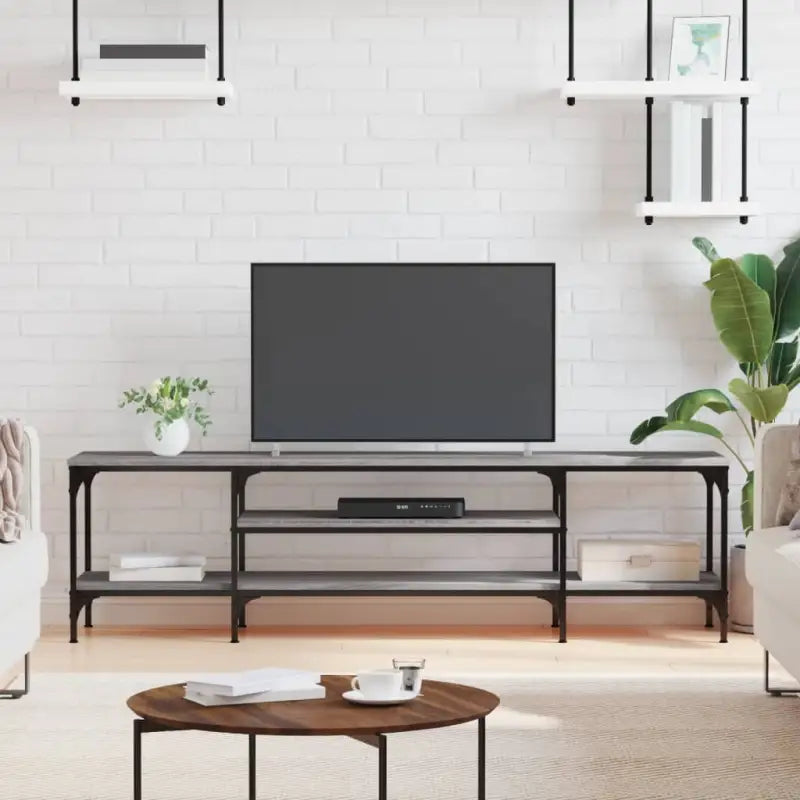 Industriële Tv-meubel met bewerkt hout voor een stevige uitstraling - Grijs sonoma / 1 / 161 cm - Tv-meubels