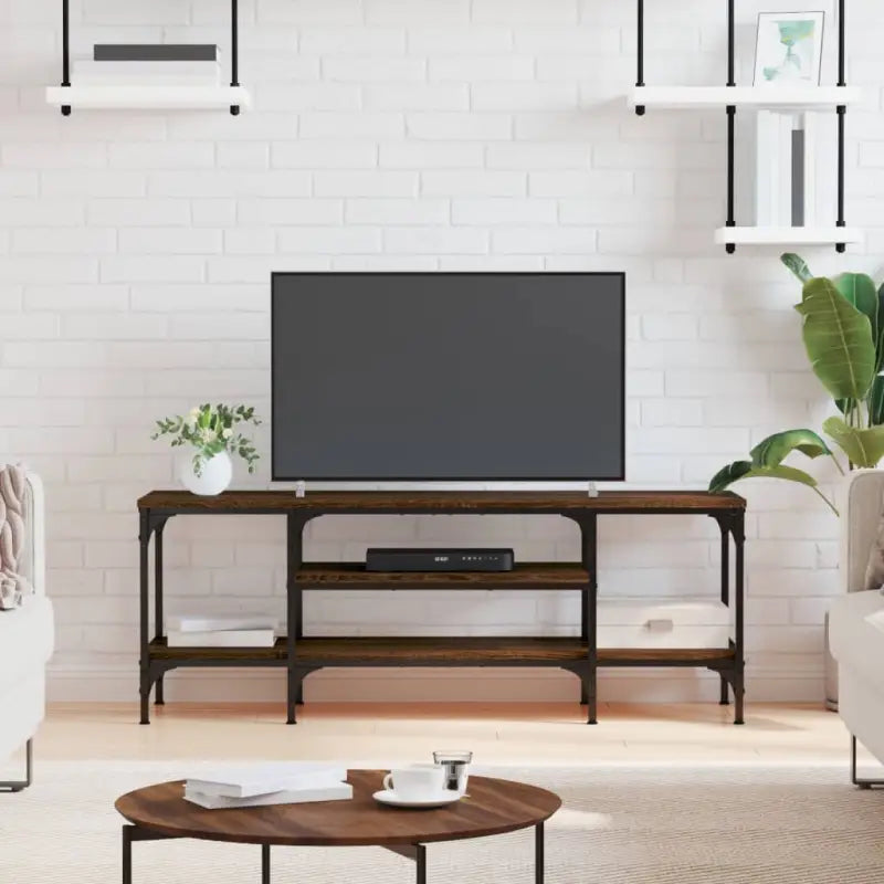Industriële Tv-meubel met bewerkt hout voor een stevige uitstraling - bruin eikenkleur / 1 / 121 cm - Tv-meubels