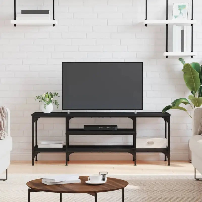 Industriële Tv-meubel met bewerkt hout voor een stevige uitstraling - Zwart / 1 / 121 cm - Tv-meubels