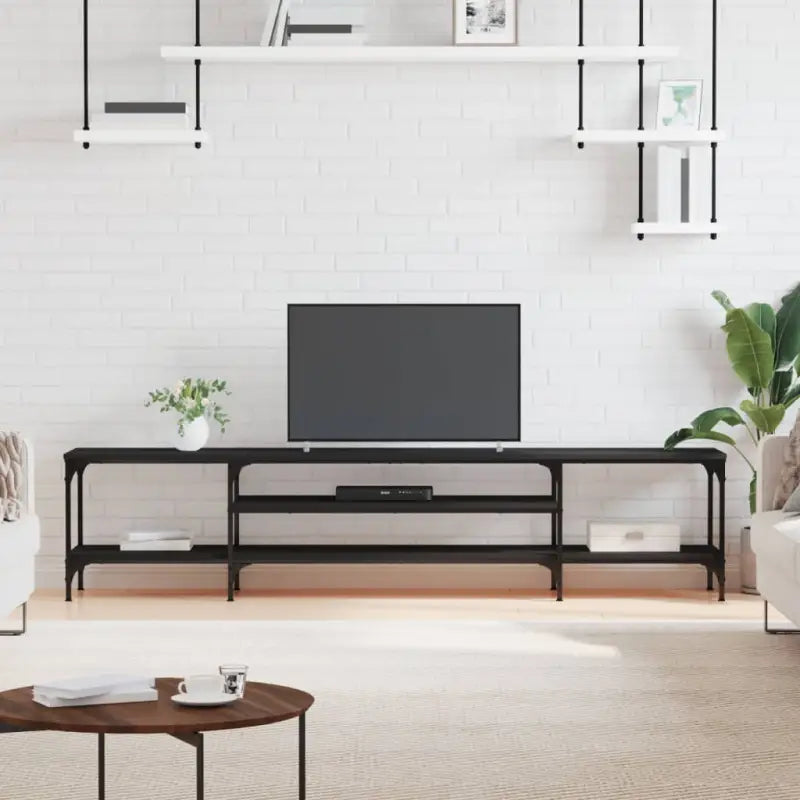 Industriële Tv-meubel met bewerkt hout voor een stevige uitstraling - Zwart / 1 / 201 cm - Tv-meubels