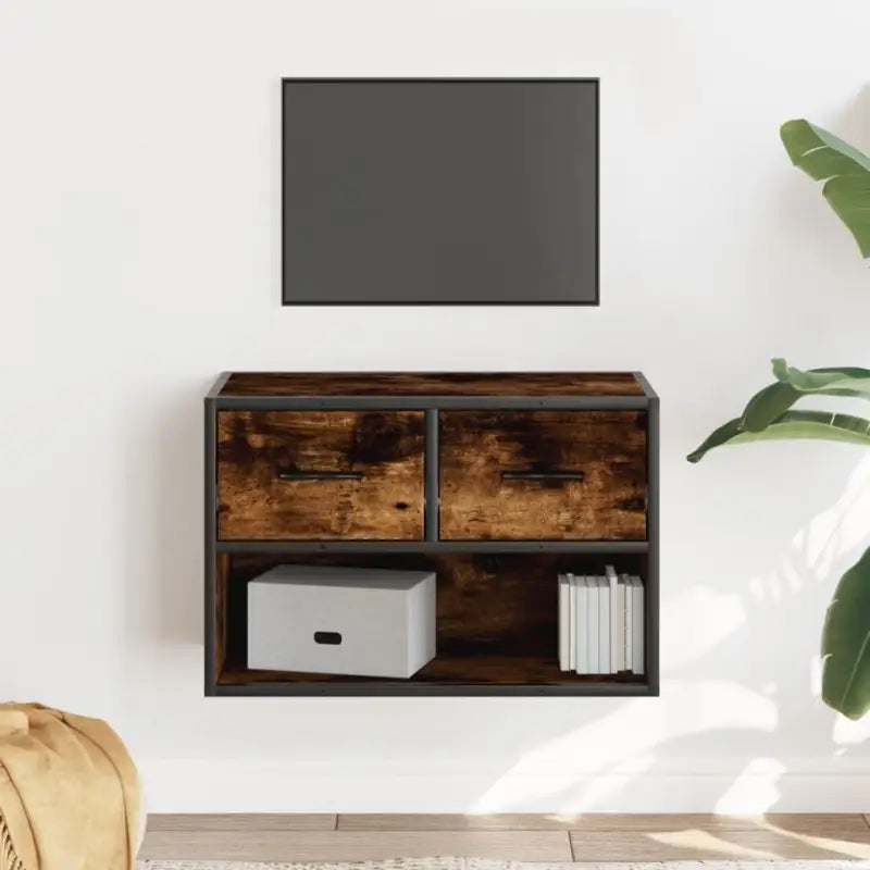Industriële TV-Meubel van Bewerkt Hout met Stalen Frame - Gerookt eiken / 1 / 60 cm - Tv-meubels