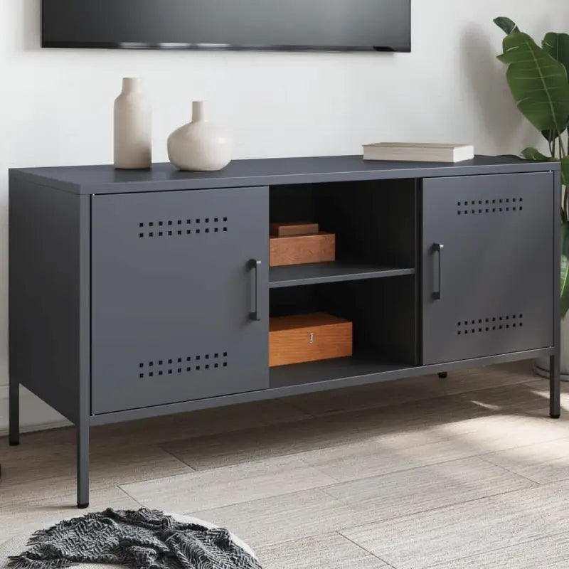 Industriële tv-meubel van robuust staal voor woon en slaapkamer - Antraciet / 1 - Tv-meubels