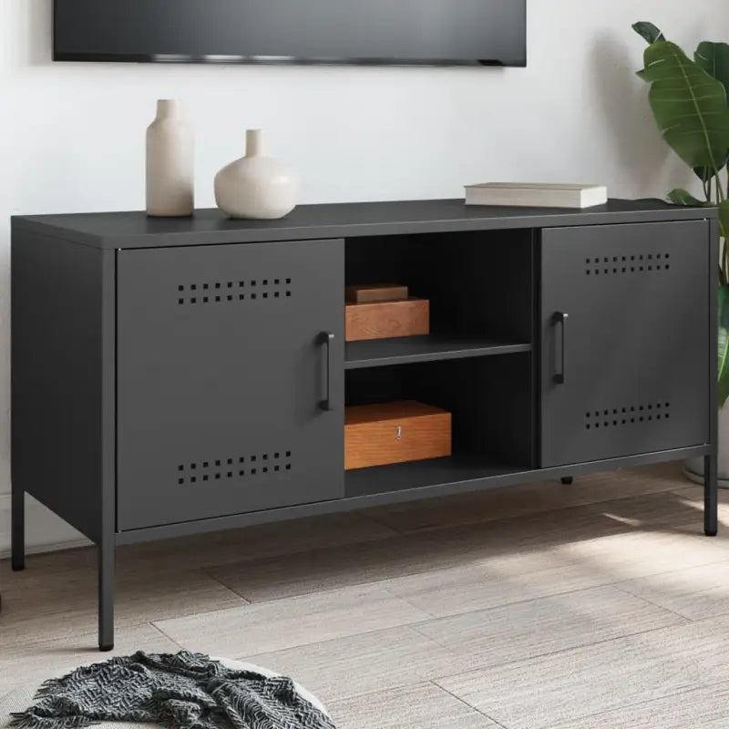 Industriële tv-meubel van robuust staal voor woon en slaapkamer - Zwart / 1 - Tv-meubels