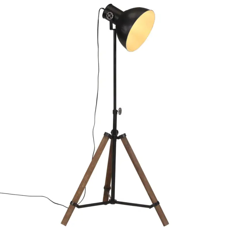 Industriële vloerlamp van massief mangohout met E27 fitting - Zwart / 1 - Lampen