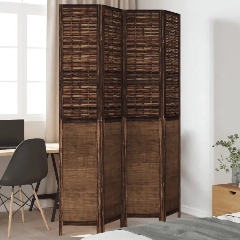 Kamerscherm van massief paulowniahout met verbrande uitstraling - 40 x 220 cm / 4 - Kamerschermen