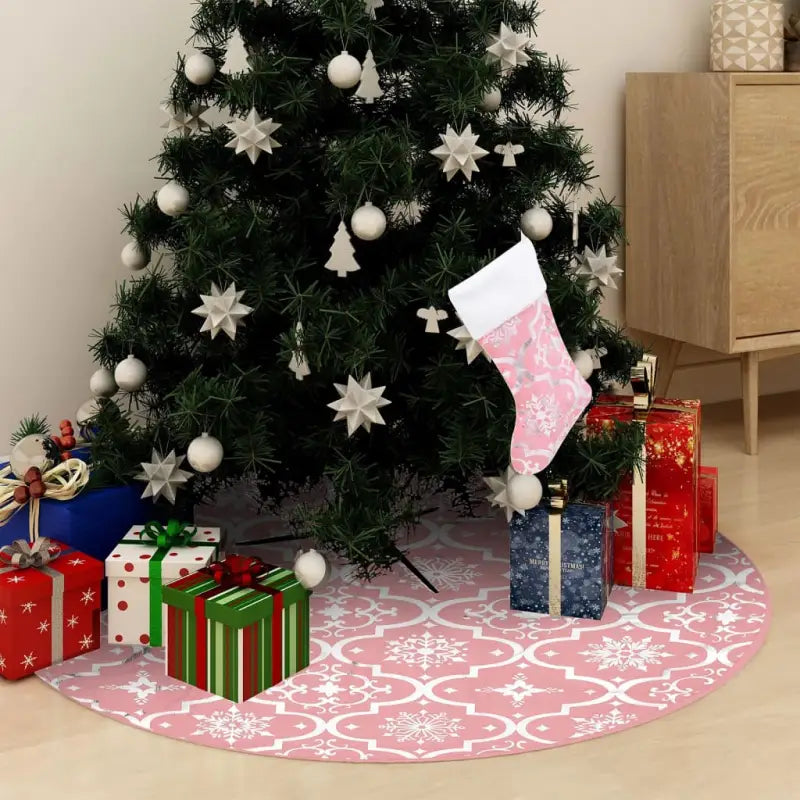 Kerstboomrok met sneeuwpatroon voor een luxe kerstboom uitstraling - Roze / 90 cm / 1 - Kerstboomrokken