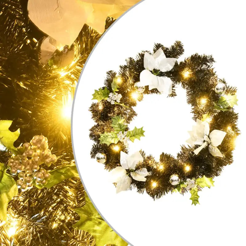 Kerstkrans voor binnen en buiten met feestelijke verlichting - Zwart & zilverkleurig / 1 - Kerstverlichting