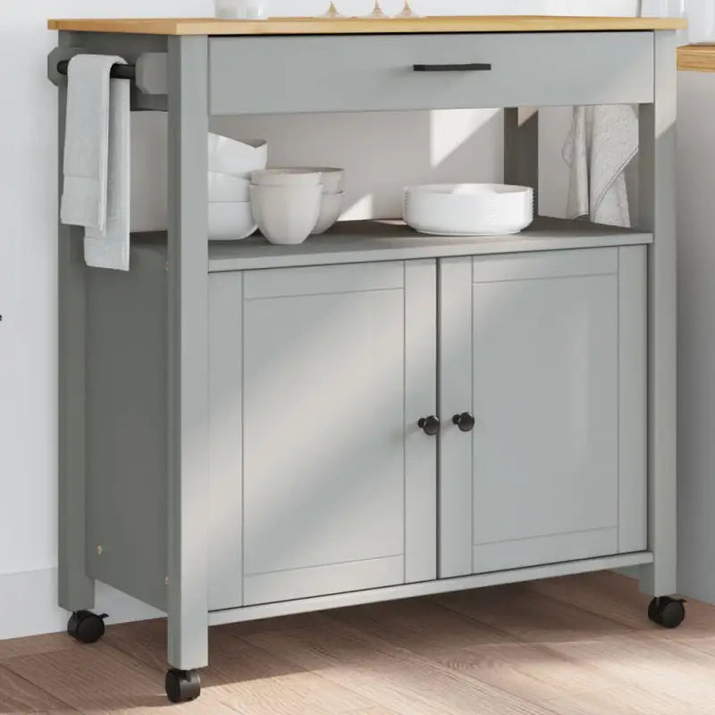 Keukentrolley van massief grenenhout met vintage uitstraling - Grijs / 84 x 40 x 90 cm - Keukentrolleys