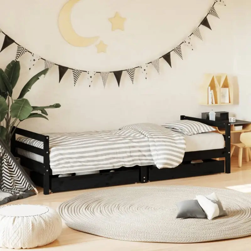 Kinderbed van massief grenenhout met elegant en tijdloos design - Zwart / 80 x 200 cm - Peuter- & kinderbedden